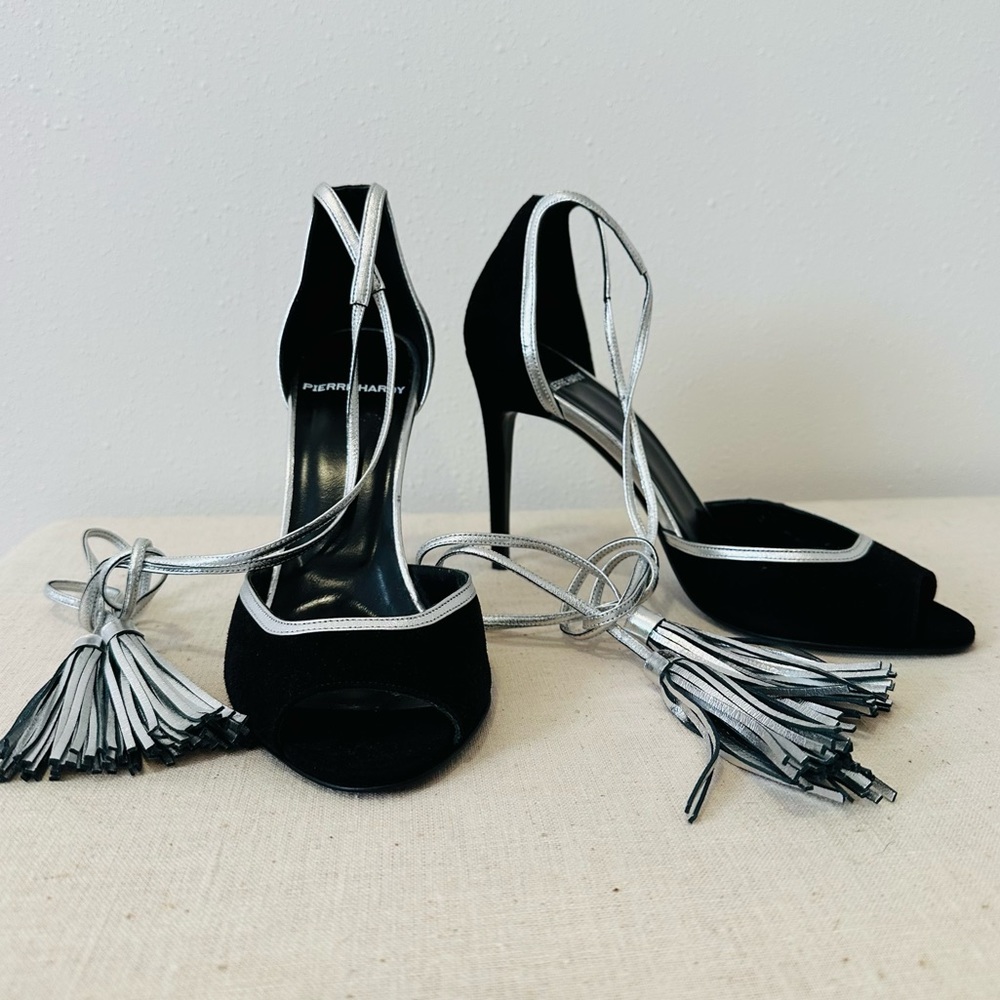 New Pierre Hardy leather suede black silver tassel sandals - Picture 4 of 12